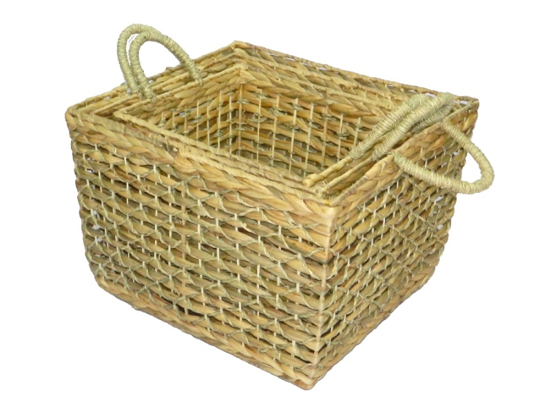 Top-tier Square Water Hyacinth Baskets with Handles - Sustainable Woven Organizer Set